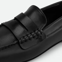 Finley Black Leather Loafers - Side Close-up View - POEVE Collection