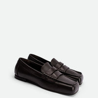 Finley Dark Brown Leather Loafers - Angled Side View - POEVE Collection