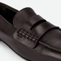 Finley Dark Brown Leather Loafers - Side Close-up View - POEVE Collection