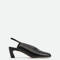 Elisa Black Leather Heel Slingbacks - Side View - POEVE Collection