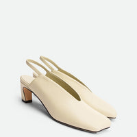 Elisa Beige Leather Heel Slingbacks - Angled Side View - POEVE Collection