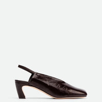 Elisa Brown Crinkled Patent Leather Heel Slingbacks - Side View - POEVE Collection