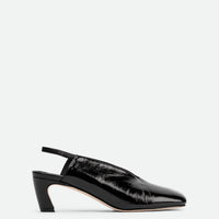 Elisa Black Crinkled Patent Leather Slingbacks - Side View - POEVE Collection