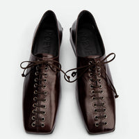Andee Dark Brown Crinkled Glossy Leather Lace-Up Shoes – Top View – POEVE Collection