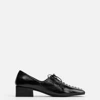 Andee Black Crinkled Glossy Leather Lace-Up Shoes – Side View – POEVE Collection