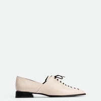 Kaley Off-white Leather Lace-up Shoes - Side View - POEVE Collection
