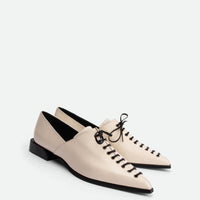 Kaley Off-white Leather Lace-up Shoes - Angled Side View - POEVE Collection