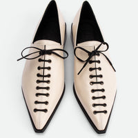 Kaley Off-white Leather Lace-up Shoes - Top View - POEVE Collection