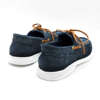 Albert Blue Crust Leather Lace-up Boat Shoes - Back View - POEVE Collection