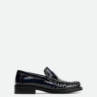 Leona Blue Brushed Leather Loafer – Side View – POEVE Collection