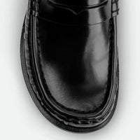 Vera Black Brushed Leather Loafers - Front Close-up View - POEVE Collection
