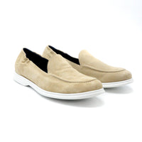 Stephen Beige Crust Leather Loafers - Angled Side View - POEVE Collection