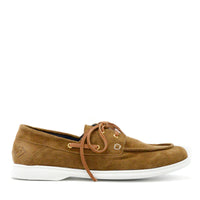 Albert Brown Crust Leather Lace-up Boat Shoes - Side View - POEVE Collection