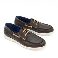 Albert Brown Leather Lace-up Boat Shoes - Three-Quarters View - POEVE Collection