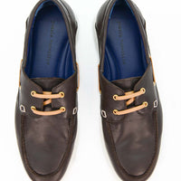 Albert Brown Leather Lace-up Boat Shoes - Top View - POEVE Collection