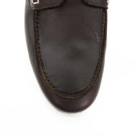 Albert Brown Leather Lace-up Boat Shoes - Toe Close-up View - POEVE Collection
