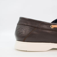 Albert Brown Leather Lace-up Boat Shoes - Back Close-up View - POEVE Collection