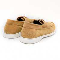 Albert Beige Crust Leather Lace-up Boat Shoes - Back View - POEVE Collection