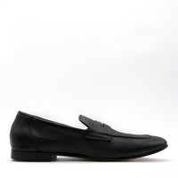 Oscar Black Leather Penny Loafers - Side View - POEVE Collection