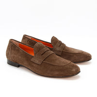 Oscar Brown Crust Leather Penny Loafers - Angled Side View - POEVE Collection