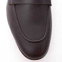 Oscar Brown Leather Penny Loafers - Toe Close-up View - POEVE Collection