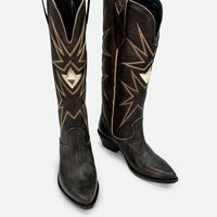 Jolene Vintage Brown Leather Tall Boots - Top View - POEVE Collection