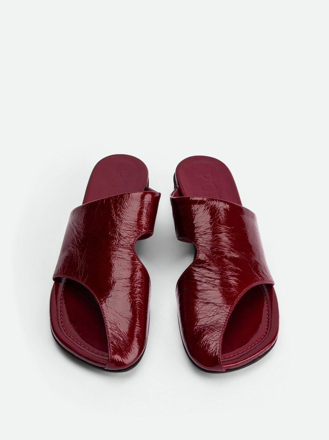 Melanie Dark Red Crinkled Patent Leather Mules - Top View - POEVE Collection
