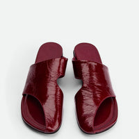 Melanie Dark Red Crinkled Patent Leather Mules - Top View - POEVE Collection