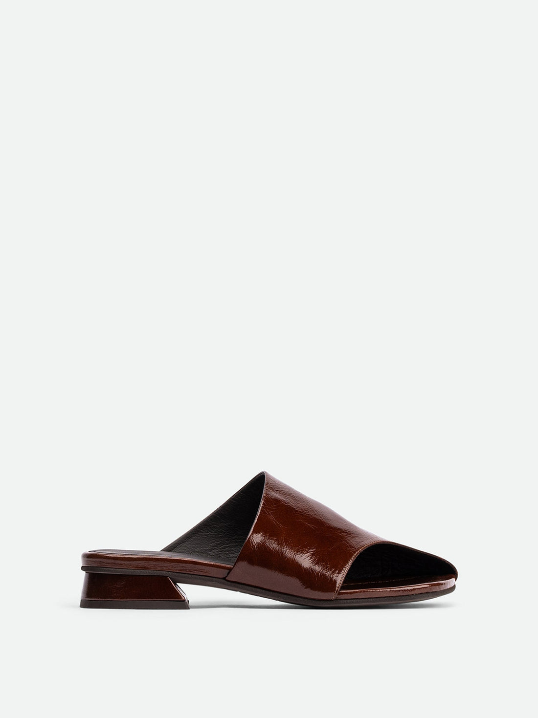 Melanie Brown Crinkled Patent Leather Mules - Side View - POEVE Collection