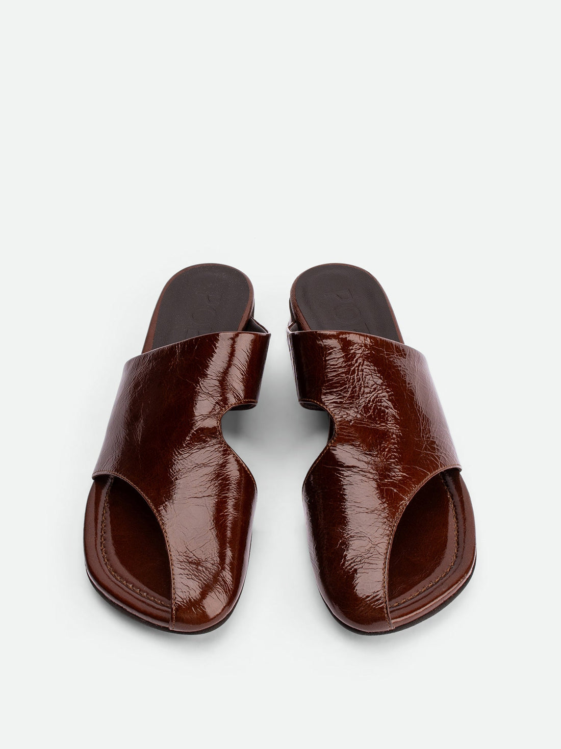 Melanie Brown Crinkled Patent Leather Mules - Top View - POEVE Collection