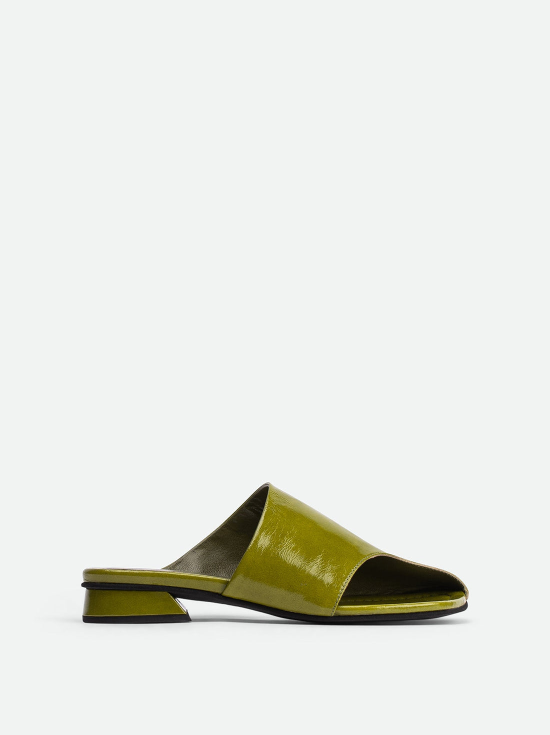 Melanie Green Crinkled Patent Leather Mules - Side View - POEVE Collection
