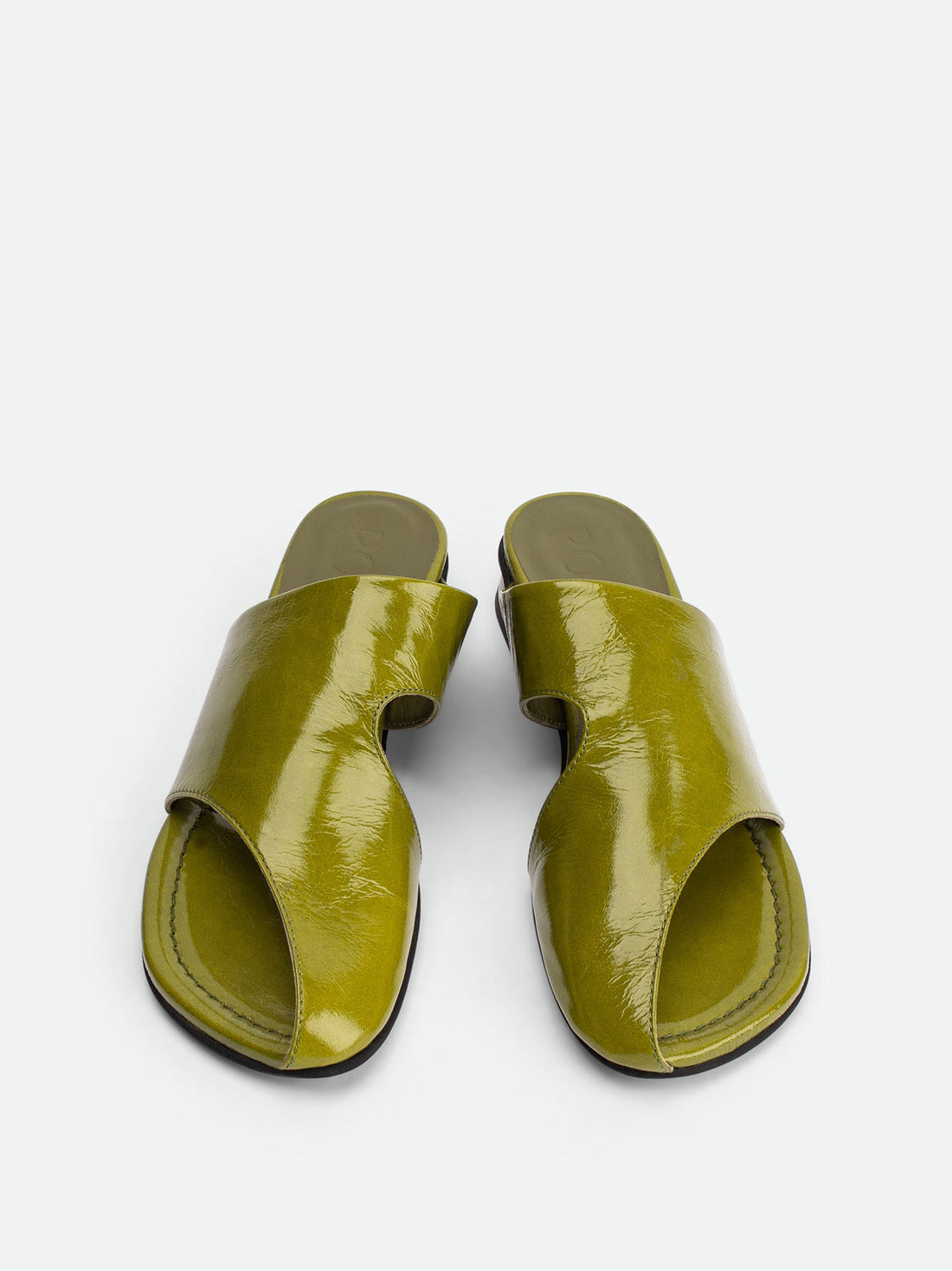 Melanie Green Crinkled Patent Leather Mules - Top View - POEVE Collection