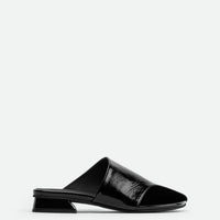 Melanie Black Crinkled Patent Leather Mules - Side View - POEVE Collection