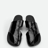Melanie Black Crinkled Patent Leather Mules - Top View - POEVE Collection