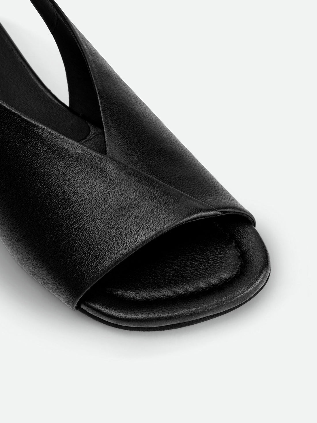 Christin Black Leather Slingbacks - Toe Close-up View - POEVE Collection
