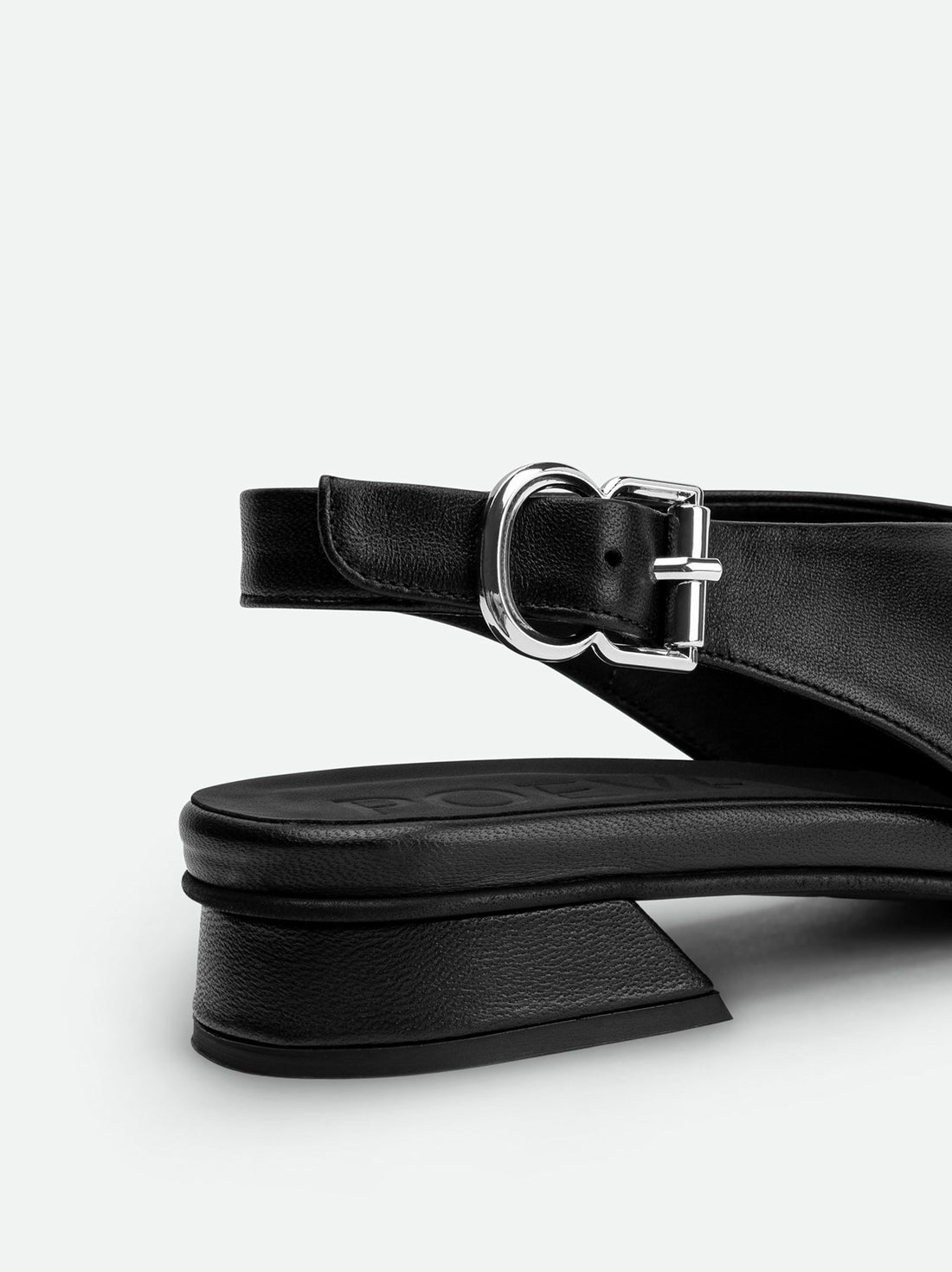 Christin Black Leather Slingbacks - Back Close-up View - POEVE Collection