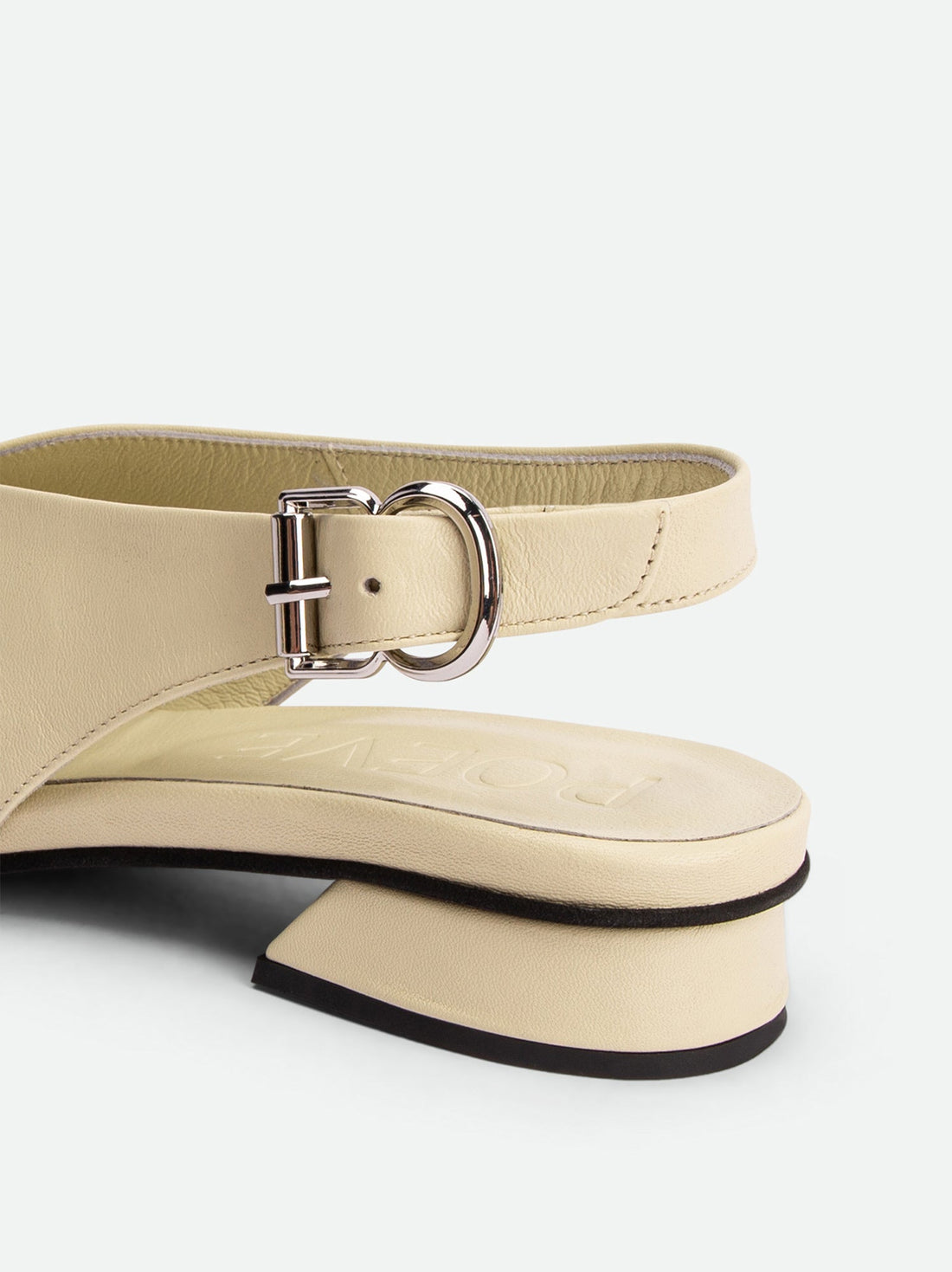 Christin Beige Leather Slingback Sandals - Back Close-up View - POEVE Collection