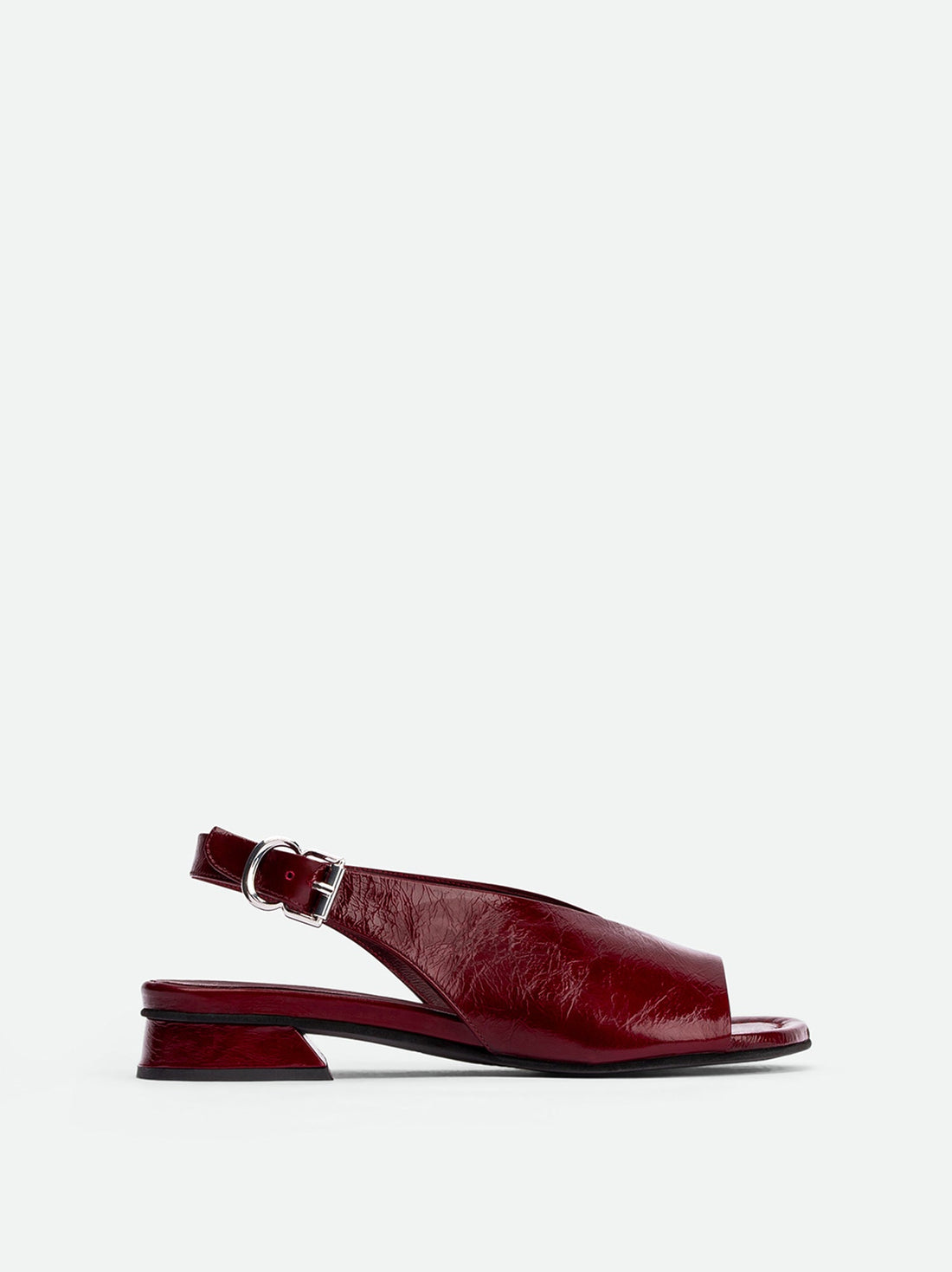 Christin Red Crinkled Patent Leather Slingbacks - Side View - POEVE Collection