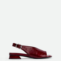 Christin Red Crinkled Patent Leather Slingbacks - Side View - POEVE Collection