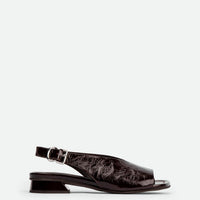 Christin Brown Crinkled Patent Leather Slingback Sandals - Side View - POEVE Collection