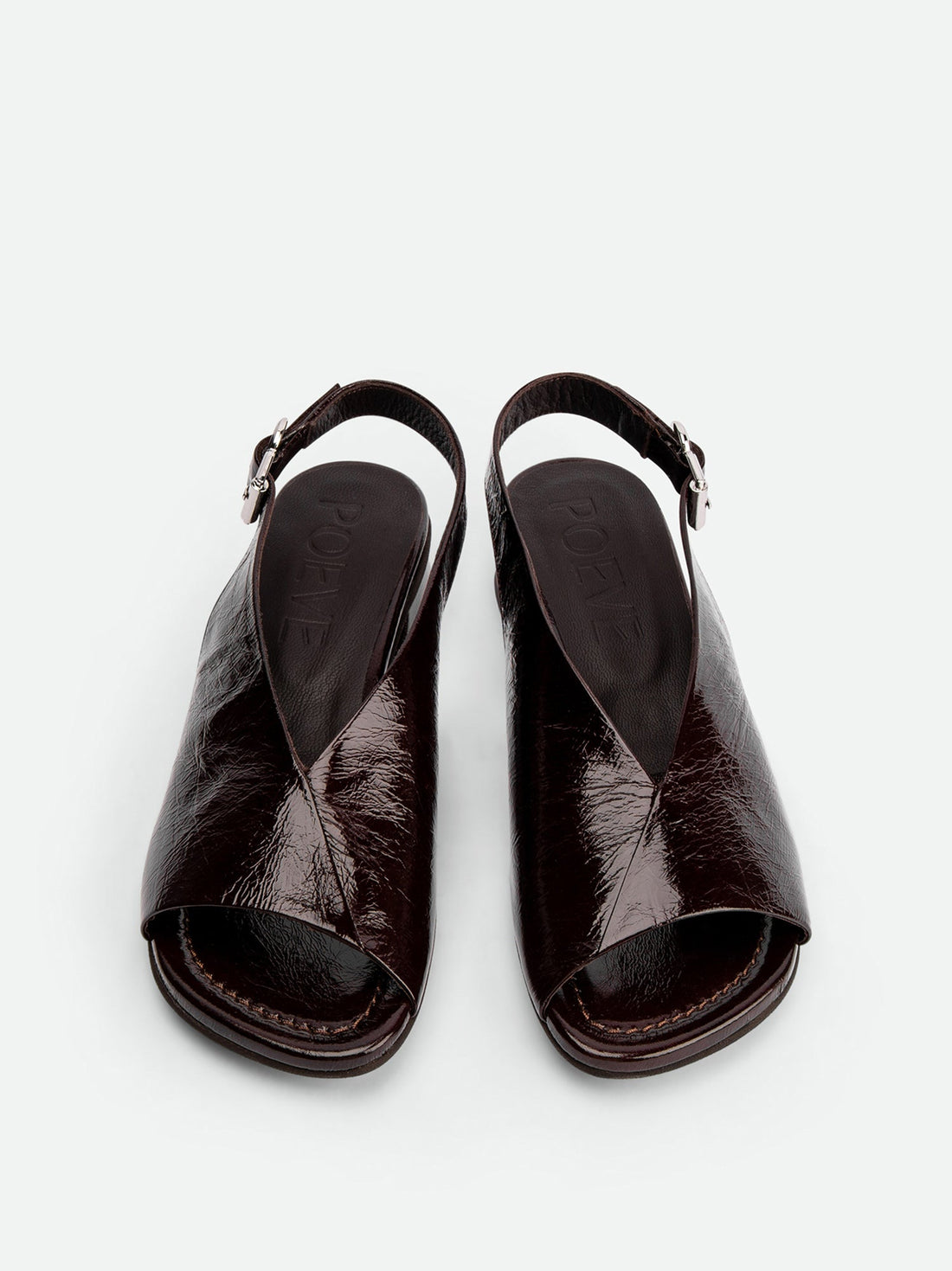 Christin Brown Crinkled Patent Leather Slingback Sandals - Top View - POEVE Collection