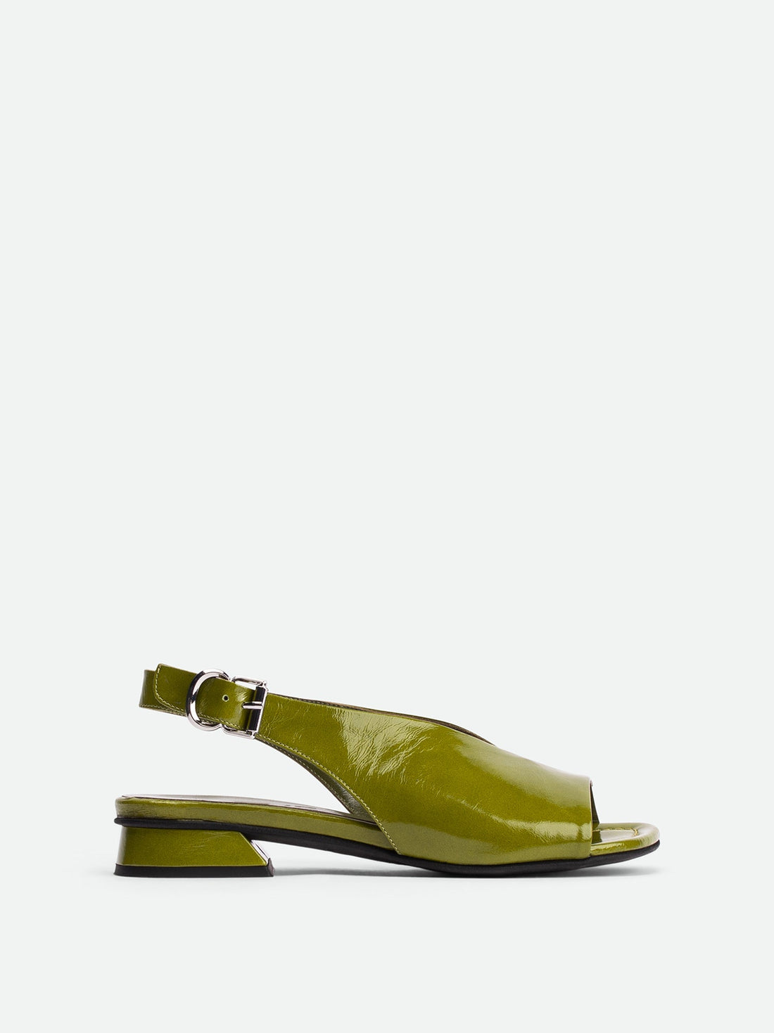 Christin Green Crinkled Patent Leather Slingback Sandals - Side View - POEVE Collection
