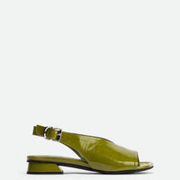 Christin Green Crinkled Patent Leather Slingback Sandals - Side View - POEVE Collection