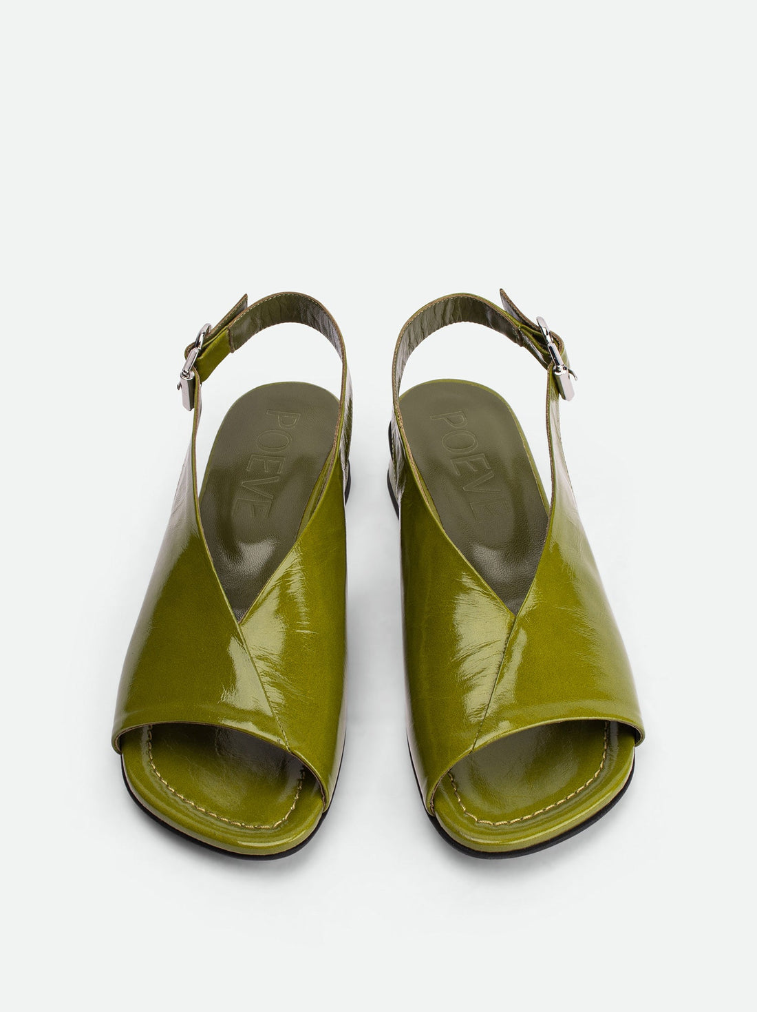 Christin Green Crinkled Patent Leather Slingback Sandals - Top View - POEVE Collection