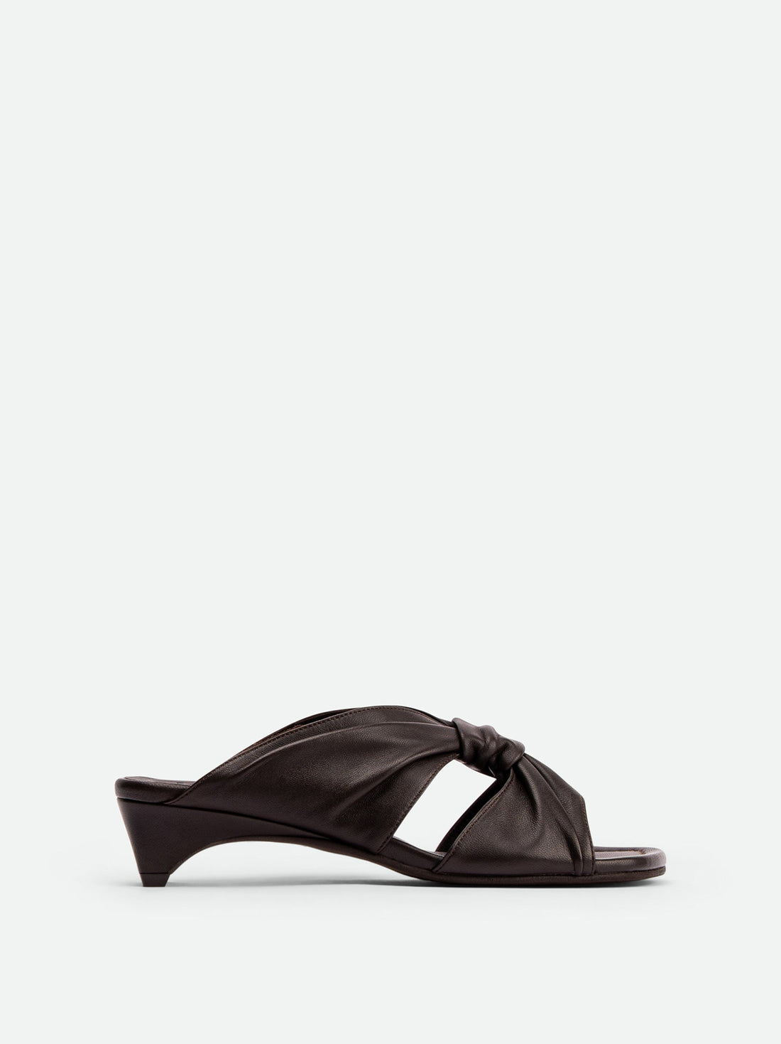 Adele Brown Leather Heel Mules - Side View - POEVE Collection