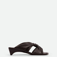 Adele Brown Leather Heel Mules - Side View - POEVE Collection
