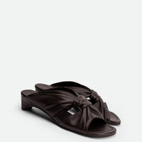 Adele Brown Leather Heel Mules - Angled Side View - POEVE Collection