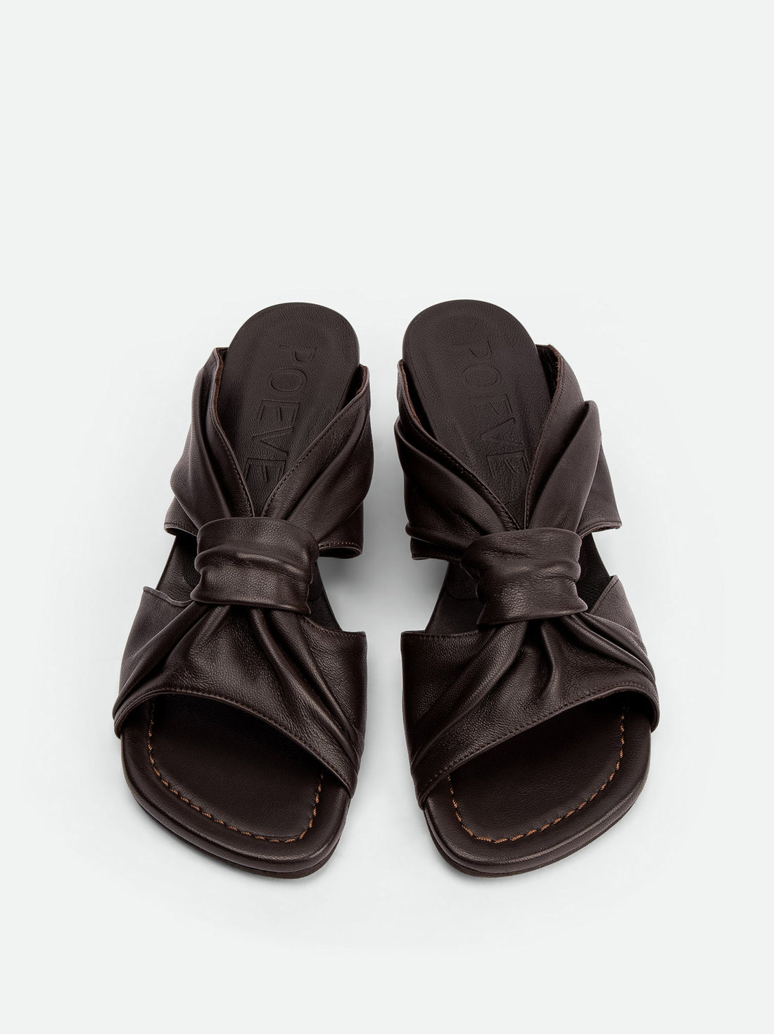 Adele Brown Leather Heel Mules - Top View - POEVE Collection