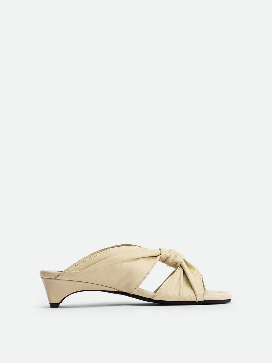 Adele Beige Leather Heel Mules - Side View - POEVE Collection