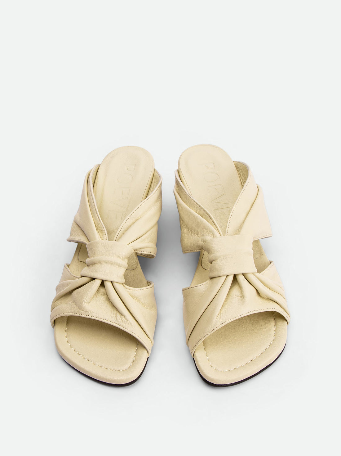 Adele Beige Leather Heel Mules - Top View - POEVE Collection